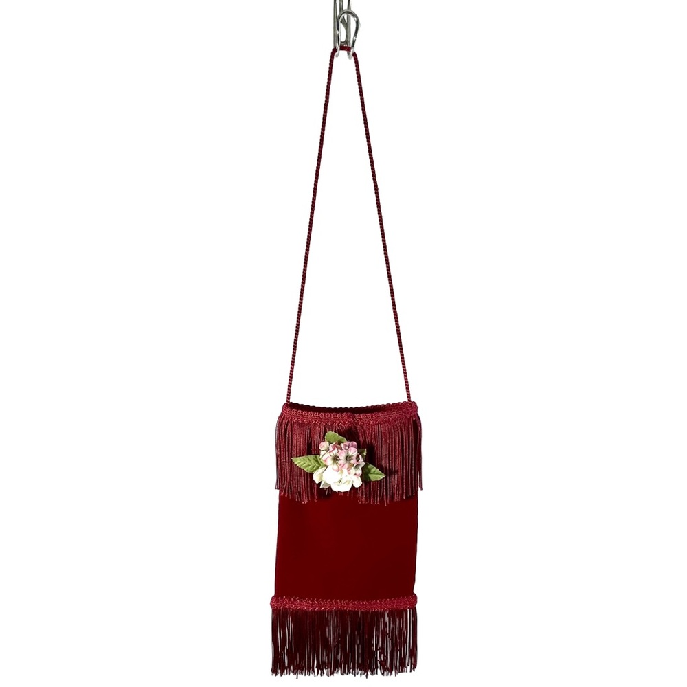 Red Velvet Fringed Evening Cocktail Wedding Purse Party Bag